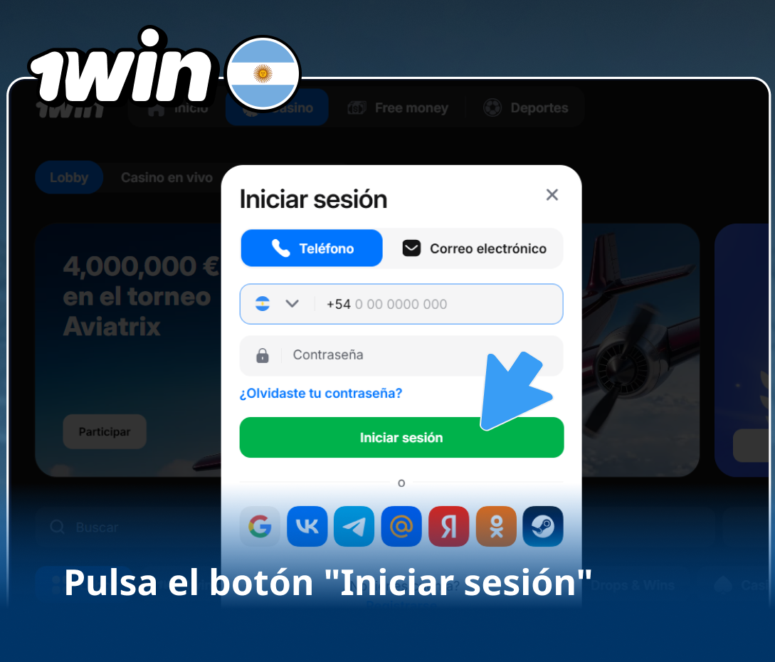 Confirmación para acceder a la cuenta 1Win