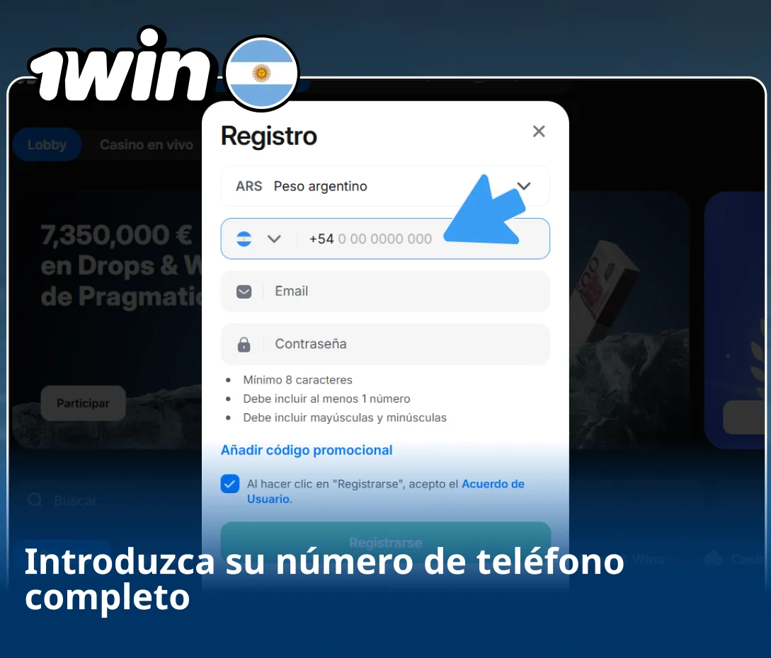 Ingreso del contacto móvil con código correspondiente